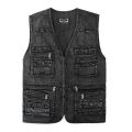 Men's Denim Vest Jacket Deep Blue Sleeveless Outerwear Waistcoat Multi-pocket Trucker Biker Jeans Sleeveless Jacket Gilet.