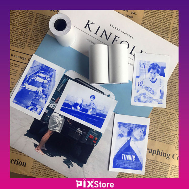 Blue Ink Photo Paper Thermal Label Printer Notes Paper Roll Blue Ink ...