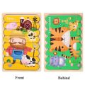 Kid Brain Wooden Toy Double-sided 3D Strip Animal Puzzle Telling Stories Stacking Jigsaw Montessori Educational Toy for Children.