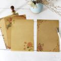 8 Pieces Notes Stationery Paper Kraft Writing Paper Antique Colored Printed Brown Mail Paper A5 Floral patterned Writing Stationery Papers.