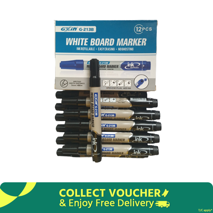GXin G-213B Black Refillable Whiteboard Marker Pen - 12 Pieces