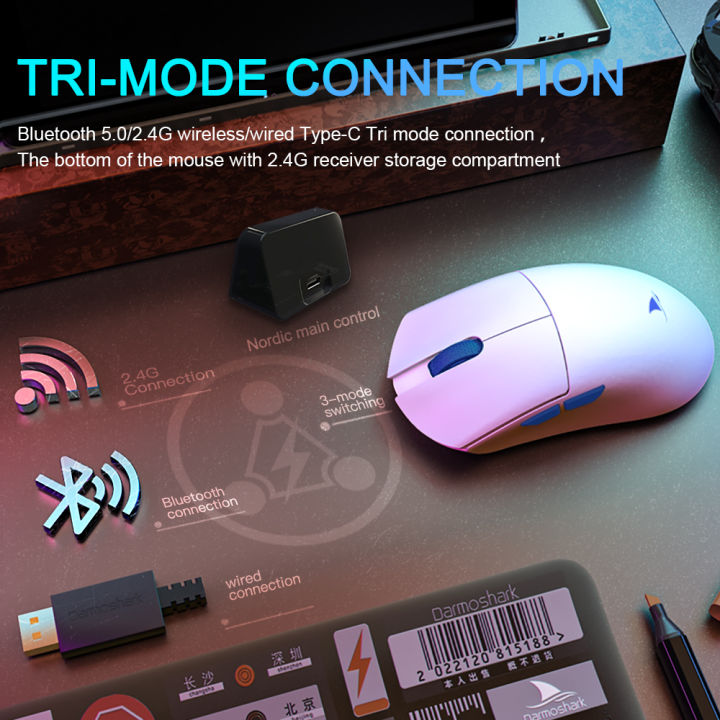 Motospeed%20Darmoshark%20M3%204KHz%20Wireless%20Bluetooth%20ESports%20Gaming%20Mouse%2026K%20DPI%20PAM3395%20Optical%20Sensor%20Nordic%2052840%20For%20PC%20Laptop%20-%20Image%204