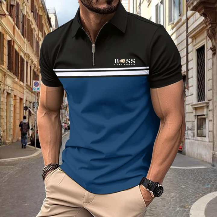 Spring%20Summer%20Autumn%20New%20Men's%20Short-sleeved%20Polo%20Shirt%20Sports%20Fitness%20Fashion%20Color%20Contrast%20Zipper%20High%20Quality%20Polo%20Shirt%20-%20Image%202