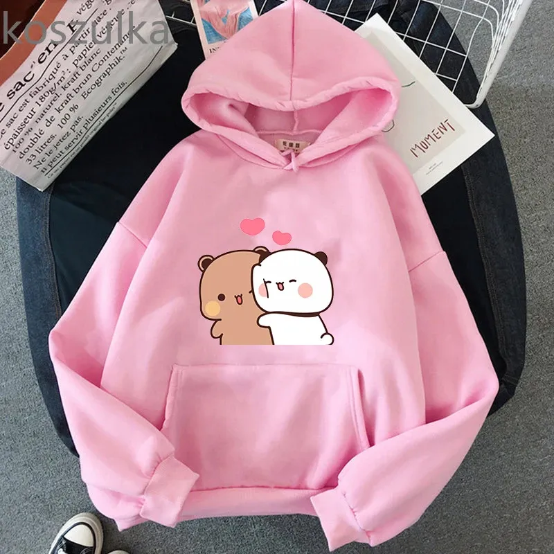 Kawaii Panda Hoodie For Couple Cute Dudu And Bubu Hoodie Peach And