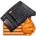 2023 Winter New Men's Fleece Warm Jeans Classic Style Business Casual Thicken Regular Fit Denim Pants Black Blue Brand Trousers. 