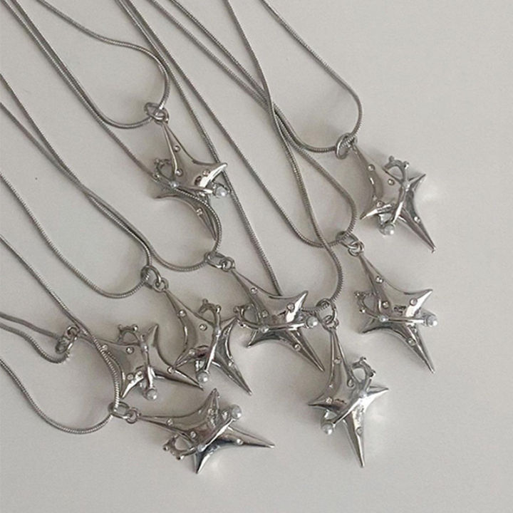 Korean fashion chain crystal star necklace, cute and sparkly choker, Egirl aesthetic necklace, Y2K jewelry, punk accessories, boho