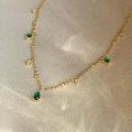 Ins Style Luxury Emerald Rhinestone Teardrop Necklace - Green Crystal Clavicle Chain for Women.