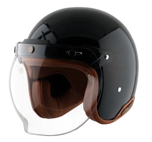 Axor Retro Jet Lether Glossy Black Dual Certified Helmet