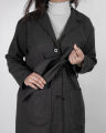 Wool-Blend Notched Collar Long Charcoal Overcoat.