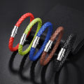 Classic Men Leather Bracelet Multicolor Stainless Steel Magnetic Button Braided Bangle Bracelet Valentine'S Day Jewelry Gifts. 