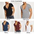 Deep V-Neck Men's T Shirt Low Cut Vneck Wide Vee Tee Male Tshirt Short Sleeve Causal Gym Solid Tops Invisible Undershirt.
