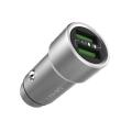 Dual USB LED Car Charger With Cable - Silver.