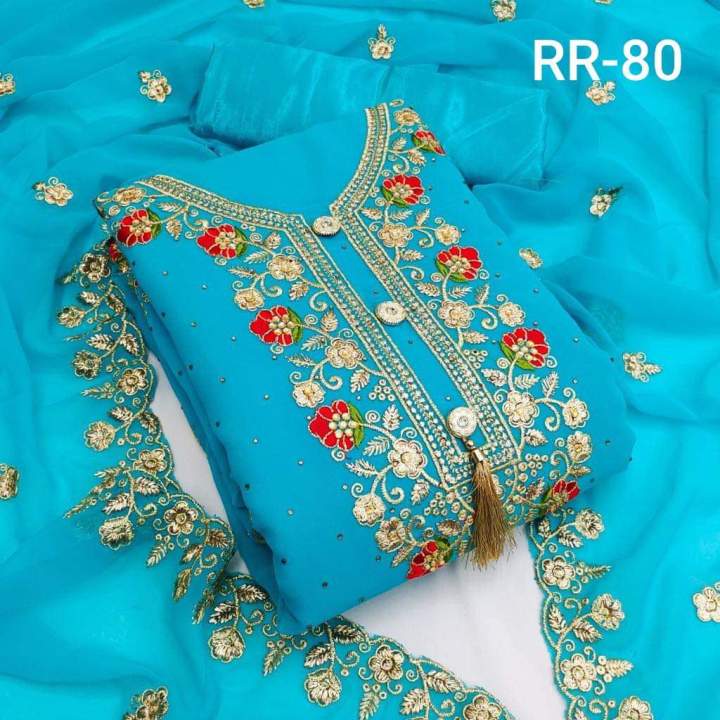 Aariz Super Shop Bangla Georgette/Jorjet Shalwar Kameez Unn Reddy Four Piece Dress for Eid