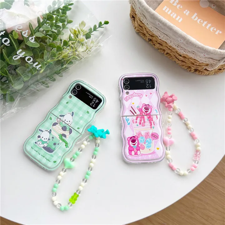 Wavy%20Phone%20Case%20For%20Samsung%20Galaxy%20Z%20Flip%204%205%203%20Cute%20Pink%20Hello%20Kitty%20Cinnamoroll%20Sanrio%20Kuromi%20Edge%20Back%20Cover%20Mascaraara%20-%20Image%202