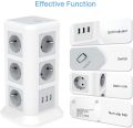 TESSAN Vertical Power Strip Multiple Tower Socket Surge Protector EU Plug Outlets with USB Ports 2m Extension Cable Home Office.