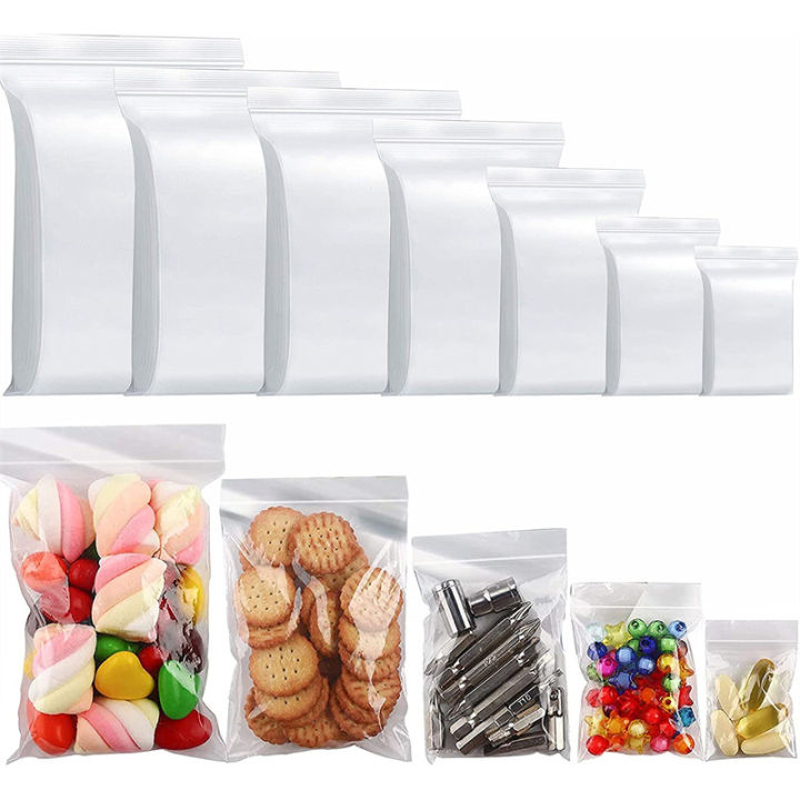 100pcs/bag Reusable Plastic Bag Resealable Small Lock Bags Vacuum Storage Bag Poly Transparent Bags Thickness 0.08mm