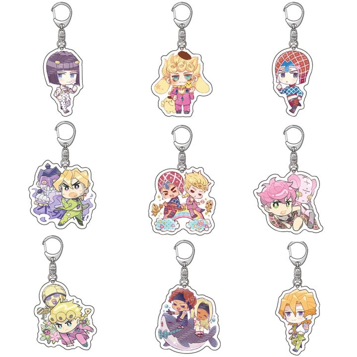 Anime Keychain JoJo Bizarre Adventure Man Key Chain for Women Accessories Cute Bag Pendant Key Ring Acrylic Cartoon Friends Gift