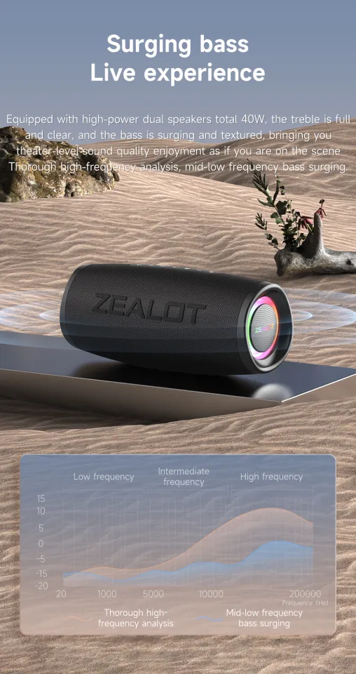 ZEALOT S56 40W Portable Speakers Bass Subwoofer Wireless IPX6