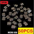 50Pcs- 2Pin MICRO USB Female Socket Type-B 2 Pin Leads Female DIP Power Socket Connector Micro USB Panel Mount Without Cables For Charging Socket LED Light DIY. 