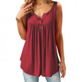 Hot Women Tank Top Loose Solid U Neck Female Camisole Sleeveless Pleated Tank Top Ladies Button 2020 summer women Loose Vest. 