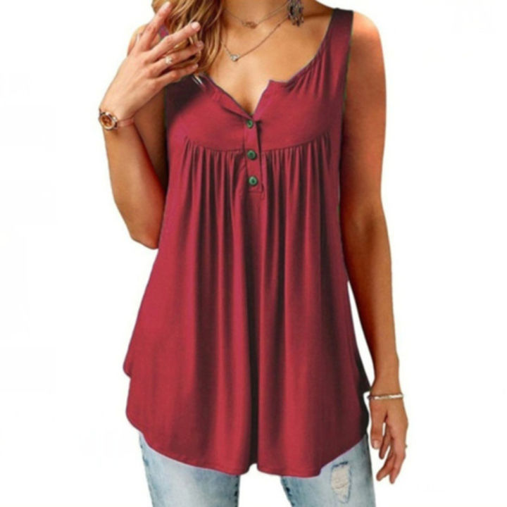 Hot%20Women%20Tank%20Top%20Loose%20Solid%20U%20Neck%20Female%20Camisole%20Sleeveless%20Pleated%20Tank%20Top%20Ladies%20Button%202020%20summer%20women%20Loose%20Vest%20-%20Image%205