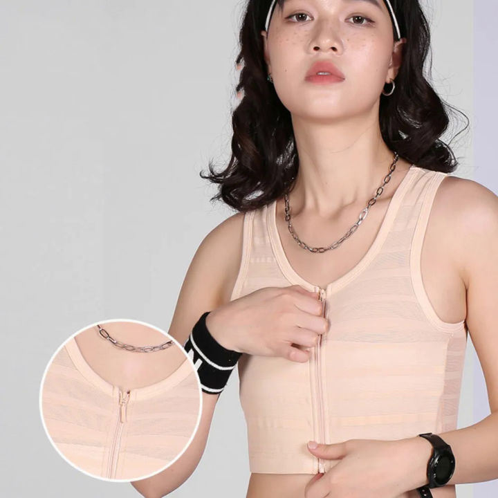 Front Bandage Chest Binder Front Zipper Breast Binder Tomboy Super Flat Breathable FTM Vest Trans Binder