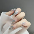 24PCS Mid Length Press on Nails 3D Shiny Rhinestones Design Nails Full Coverage Wearable Artificial Nails Tips Manicure. 