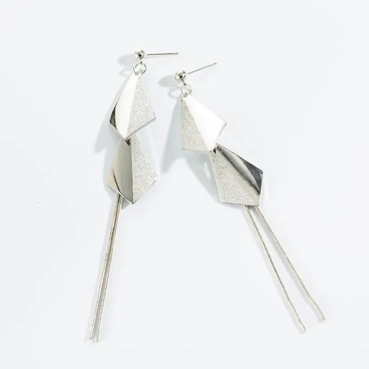 【beauty code store】Net Red Geometric Temperament Diamond Fashion Wild Rhinestone Personality Bar Long Super Fairy Earrings