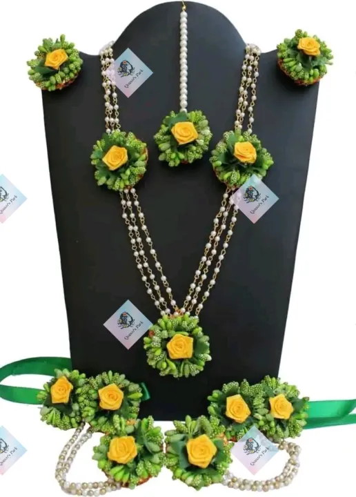 Exclusive design artificial flower jewellery set 6 piece set floral holud ornaments gaye holud jewelry Daraz .bd