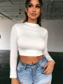 Long Sleeve Womens Tshirt Casual Black White Fashion Crop Top T Shirt Ladies Fashion Korean Tee Shirt. 