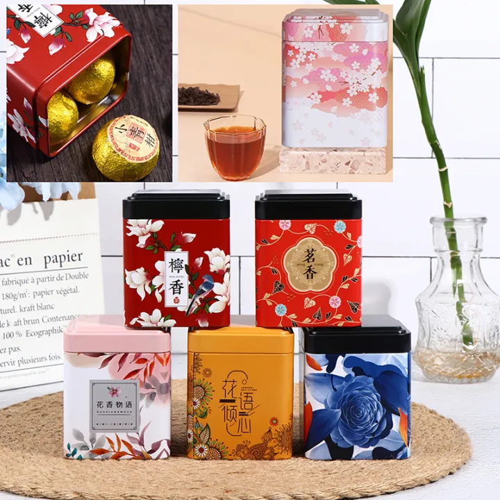 Tea%20Sealed%20Box%20Kitchen%20Storage%20Container%20Jar%20Square%20Can%20Candy%20Iron%20Vintage%20MJD%20-%20Image%202