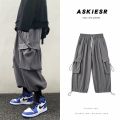 insFashion Cargo Pants Male Korean Trendy Hong Kong Style Student Drawstring Ankle-Tied Loose Ninth Straight Casual Pants. 