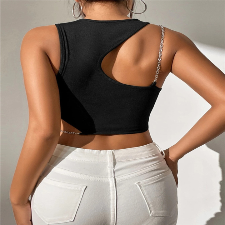High%20Street%20Chain%20Cut%20Out%20Crop%20Top%20Women%20Summer%20Y2K%20Clothes%20Solid%20Black%20Asymmetrical%20Neck%20Sleeveless%20Tank%20Top%20Streetwear%20-%20Image%205