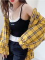 JMPRS Fashion Plaid Women Shirt Fashion Korean Oversize Tops Harajuku Daily All-match Long Sleeve Chic Female Yellow Shirts New.