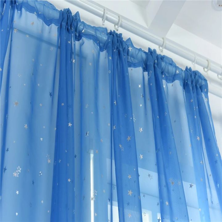 Sheer%20Curtains%20Grommets%20Romantic%20Silver%20Star%20Foil%20Window%20Treatment%20for%20Girl%20Bedroom%20Glitter%20Stars%20Thin%20and%20-%20Image%203