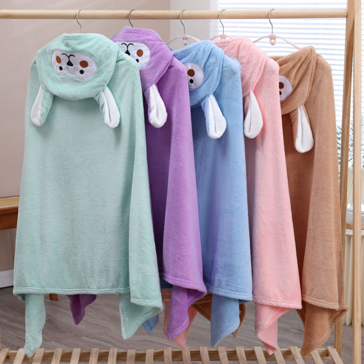 Coral velvet cape cartoon kids hooded bath towel baby bath swim can wear absorbent cape cartoon hooded bucket