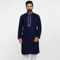 Soft Linen Fabric Blue Panjabi for Men | Premium Quality Comfortable Ethnic Kurta | Lightweight Breathable Summer Wear | Stylish Traditional Outfit for Eid, Wedding & Festive Occasions | Modern Fit Classic Design Panjabi for Smart & Elegant Look. 