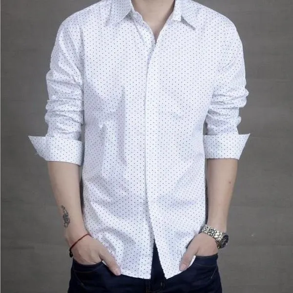 White%20Cotton%20Long%20Sleeve%20Polka%20Shirt%20for%20Men%20-%20Image%203