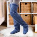Plush Leg Warmers Foot Wrap Leg Stocking Winter Home over Knee Fuzzy Socks Blue. 