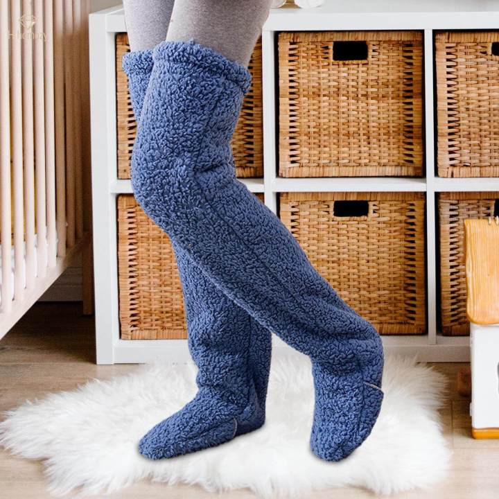 Plush%20Leg%20Warmers%20Foot%20Wrap%20Leg%20Stocking%20Winter%20Home%20over%20Knee%20Fuzzy%20Socks%20Blue%20-%20Image%203