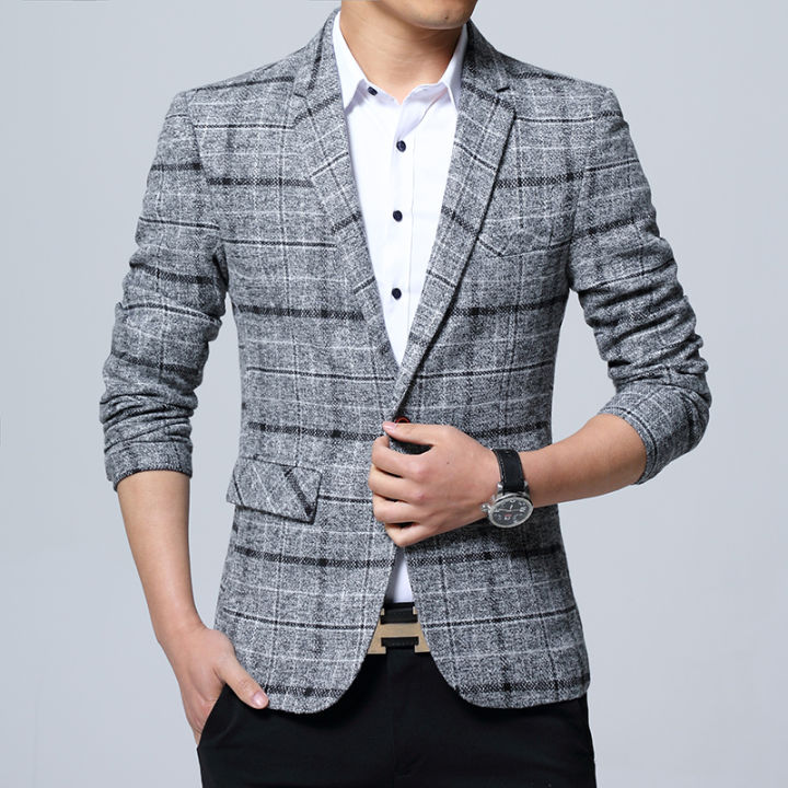 New Mens Blazers Slim Fit Suits for Men Business Formal Blazer Mens Wedding Suit Jackets Male Fashion Plaid Mens Blazer Jacket Wearhouse
