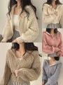 【Top Selling Item】 2023 Korean Style Casual Hooded Knitted Cardigan Laid-back Loose Elegant Zipper Sweater Jacket. 