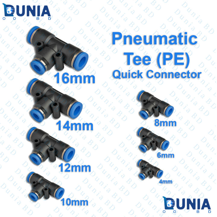 6mm 8mm 10mm 12mm Fittings Tee Pneumatic Quick Connector T Type 3-Way For Hose Tube PE-4 PE-6 PE-8 PE-10 PE-12