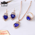 Carat Women Heart Shape Rhinestone Pendant Necklace Lever Back Earrings Ring Jewelry. 