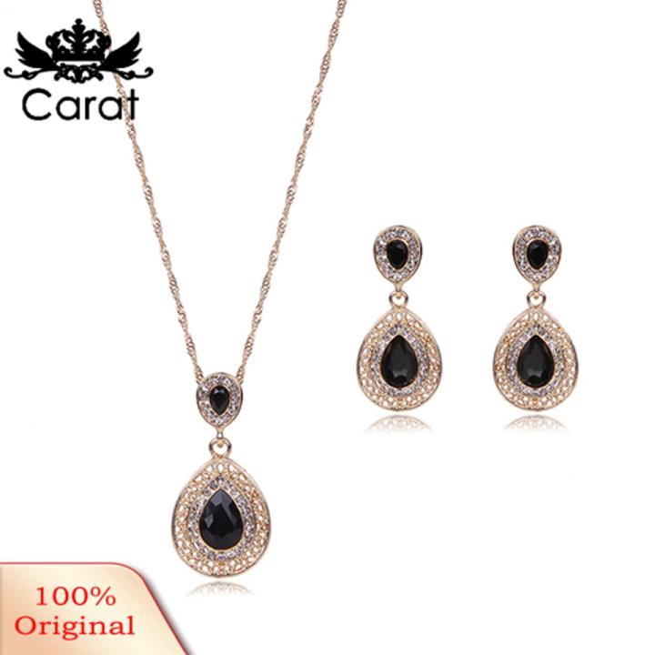 Carat Women Rhinestone Waterdrop Pendant Necklace Stud Drop Earrings Jewelry Set