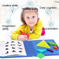 Magnetic Tangram Jigsaw Puzzles Game IQ Book Brain Teaser Education Kids Toy.