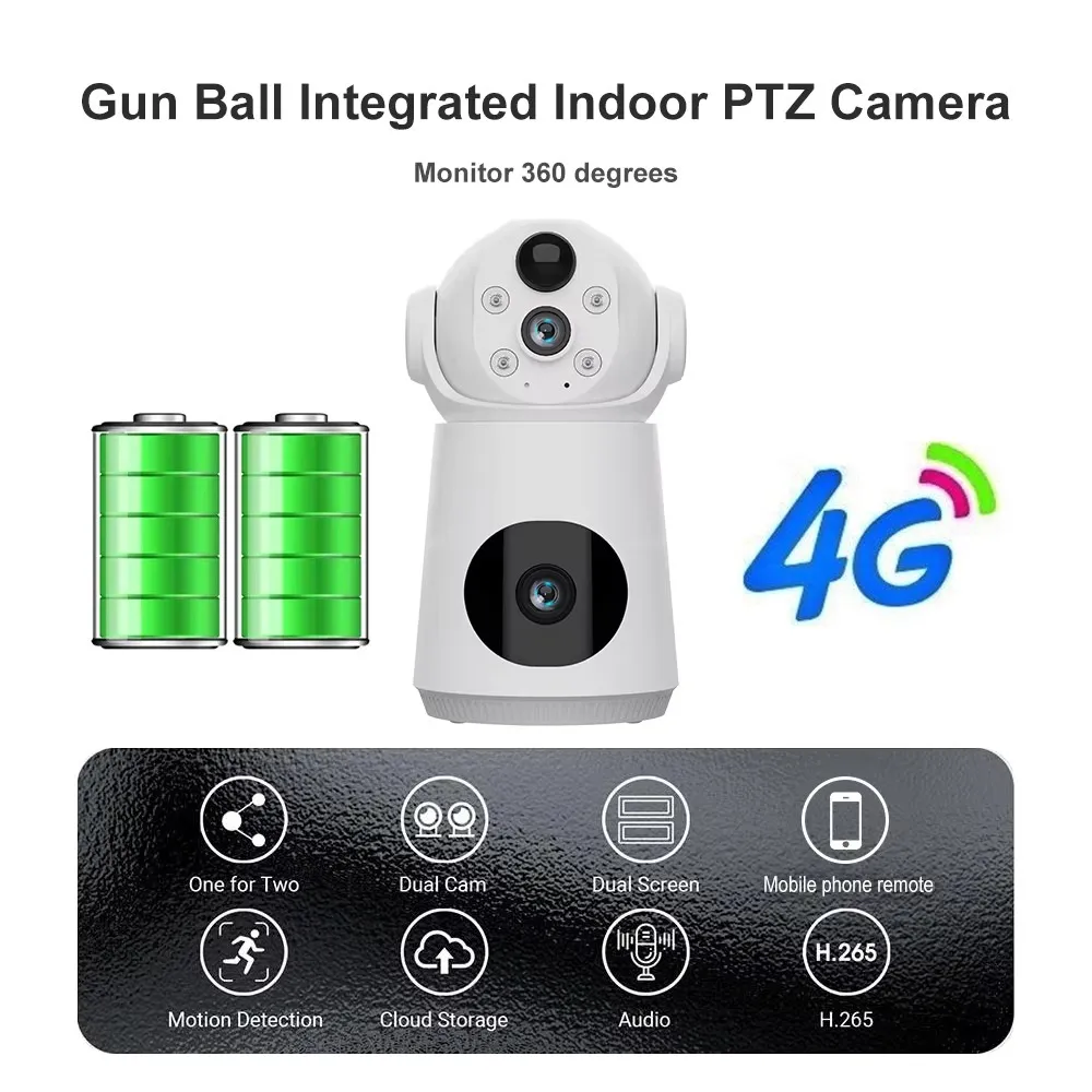 Battery Powered 4G Sim V380 6MP HD Wireless CCTV Dual Lance Security IP ...