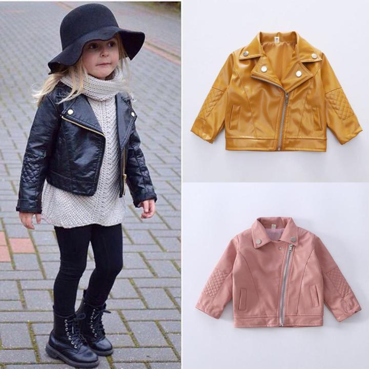 Children's Jacket Girls Winter Toddler Kids Baby Outwear Zipper Turn-down Leather Coat Short Jacket Clothes Куртка Для Девочки