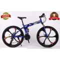 Begasso Folding Bicycle | 26 Inch | Alloy Wheel | 6 Nives | Double Suspension | Shimano Gear & Brake | Double Disk Brake | Blue color.. 