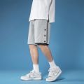 Side Breasted Shorts Men's Basketball Pants Half Open Full Buckle Fifth Pants Summer Thin Trendy Loose Pants.